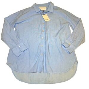 NWT Lola River tranquil blue button up collared shirt size‎ Large
